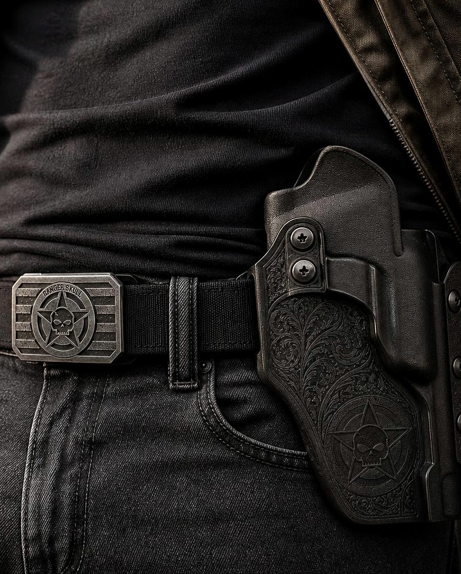 Ranger Skull belt and holster worn on body
